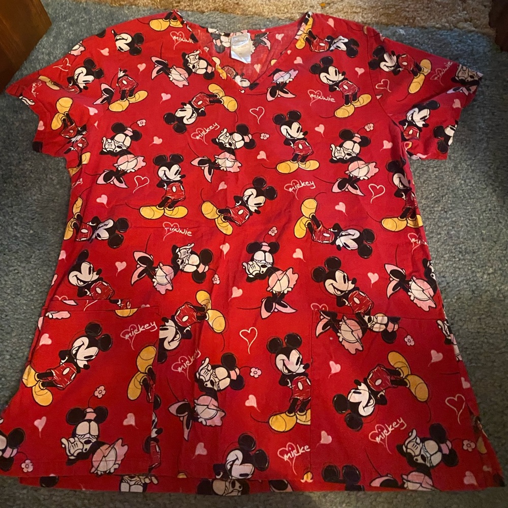 Disney minnie and mickey mouse scrub top